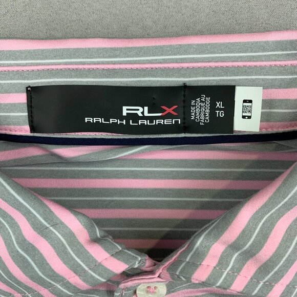 Ralph Lauren RLX Mens Shirt XL Pink Gray Striped Polo Golf Stretch Performance - Picture 3 of 8